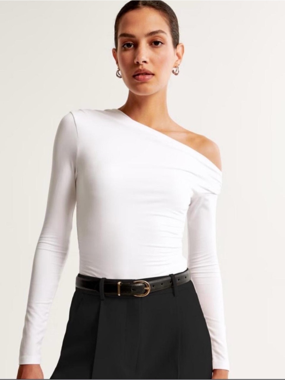 Abercrombie & Fitch White One-Shoulder Long-Sleeve Bodysuit